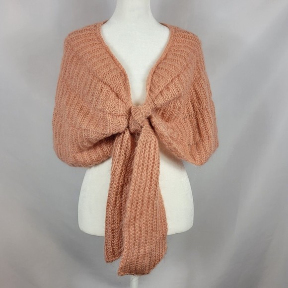 Odille Sweaters - Odille Mohair Blend Shrug Shawl Tie Front Womens One Size Peach Sweater Knit